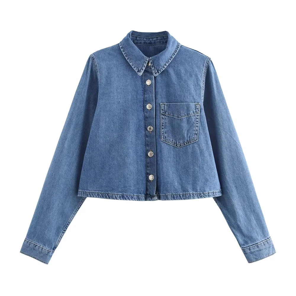 2024 Autumn New  Product Fashion Women\'s  Wear Collar Denim Long Sleeve Shirt Casual Denim Pants Set