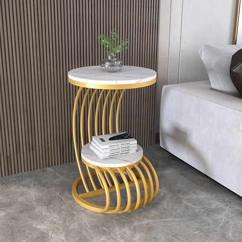 Nordic Luxury Side Table Living Room Sofa Coffee Balcony Small Round Wrought Iron Slab Creativity Modern Living Room Furniture