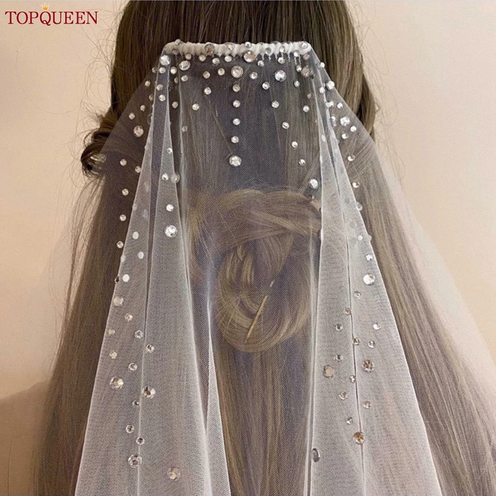 

Свадебная фата TOPQUEEN V169 с стразами, одноярусная, 100 см, белая, цвета слоновой кости