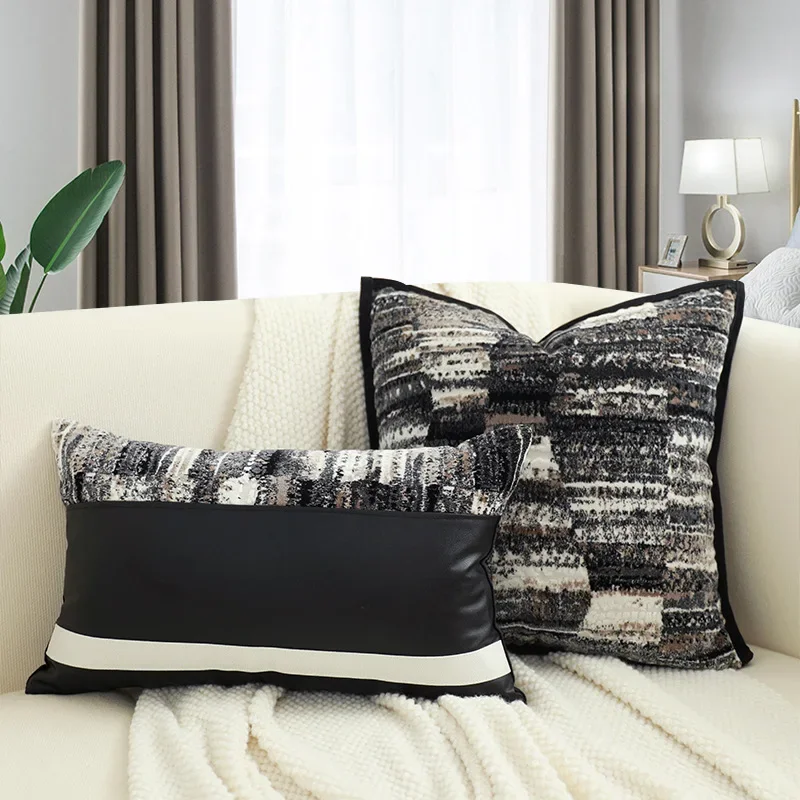 

High End Villa Hotel Living Room Sofa Cushion Cover Black and White Color Matching Decorative Pillowcase