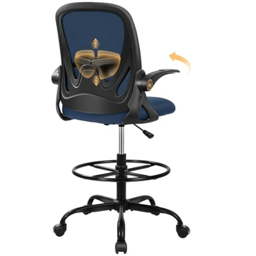 Drafting Chair Tall Office Chair with Flip-up Armrests Executive Ergonomic Computer Standing Desk Chair with Lumbar Support and