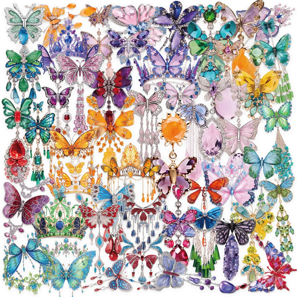 50PCS Transparent INS Butterfly Jewelry Stickers - Waterproof PET Material for Journal, Guitar Decor LanLanStickersWorld Store