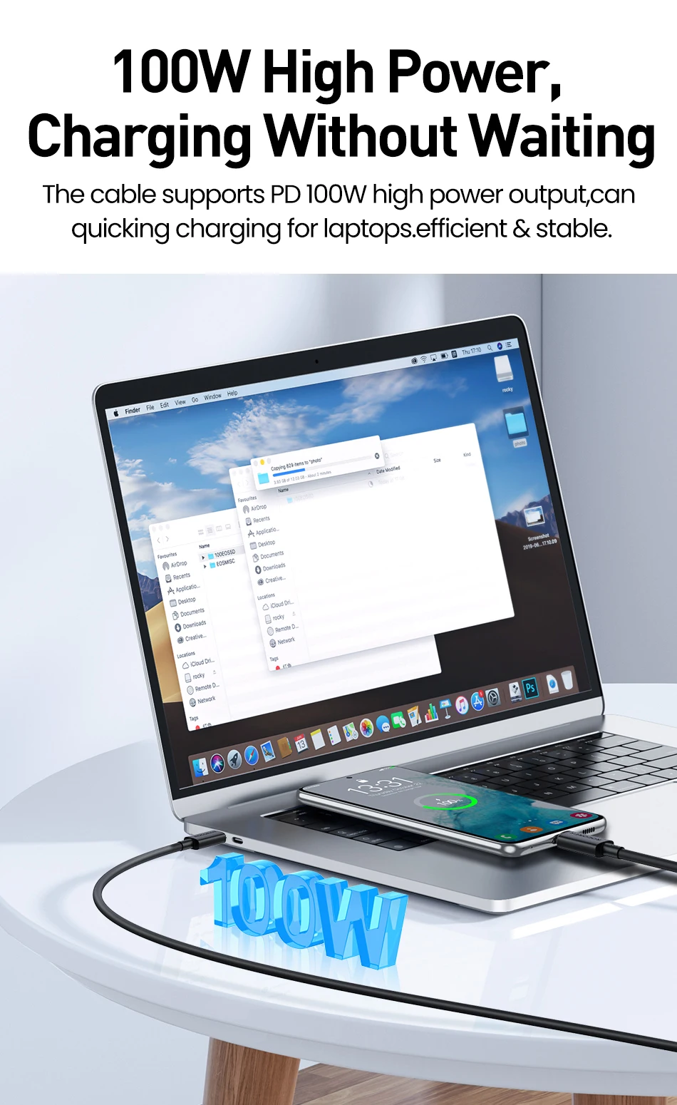 Câble USB-C 100W Rocoren – USB-C vers USB-C PD 20V 5A QC 4.0 Charge Rapide 1 Mètre 3 S17e1e1caec5e41c3ad3e1baaeb3975deW