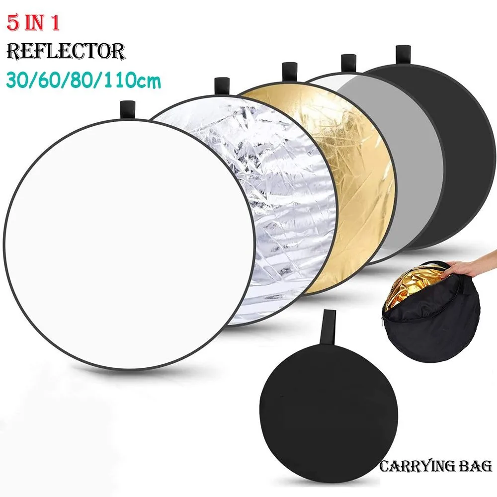 Reflector 30CM 60CM 80CM 110CM Silver White Gold Portable Collapsible Soft Light Round Photography for Studio 2/5 in1