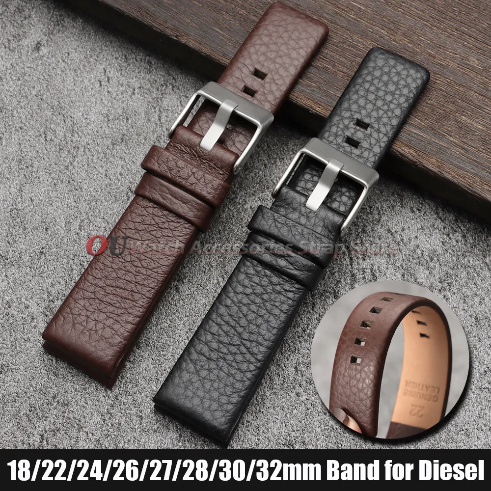 18/22/24/26/27/28/30/32mm Litchi Pattern Genuine Leather Watch Band for Diesel Dz7313 Dz7322 7257 4323 1657 Series Cowhide Strap