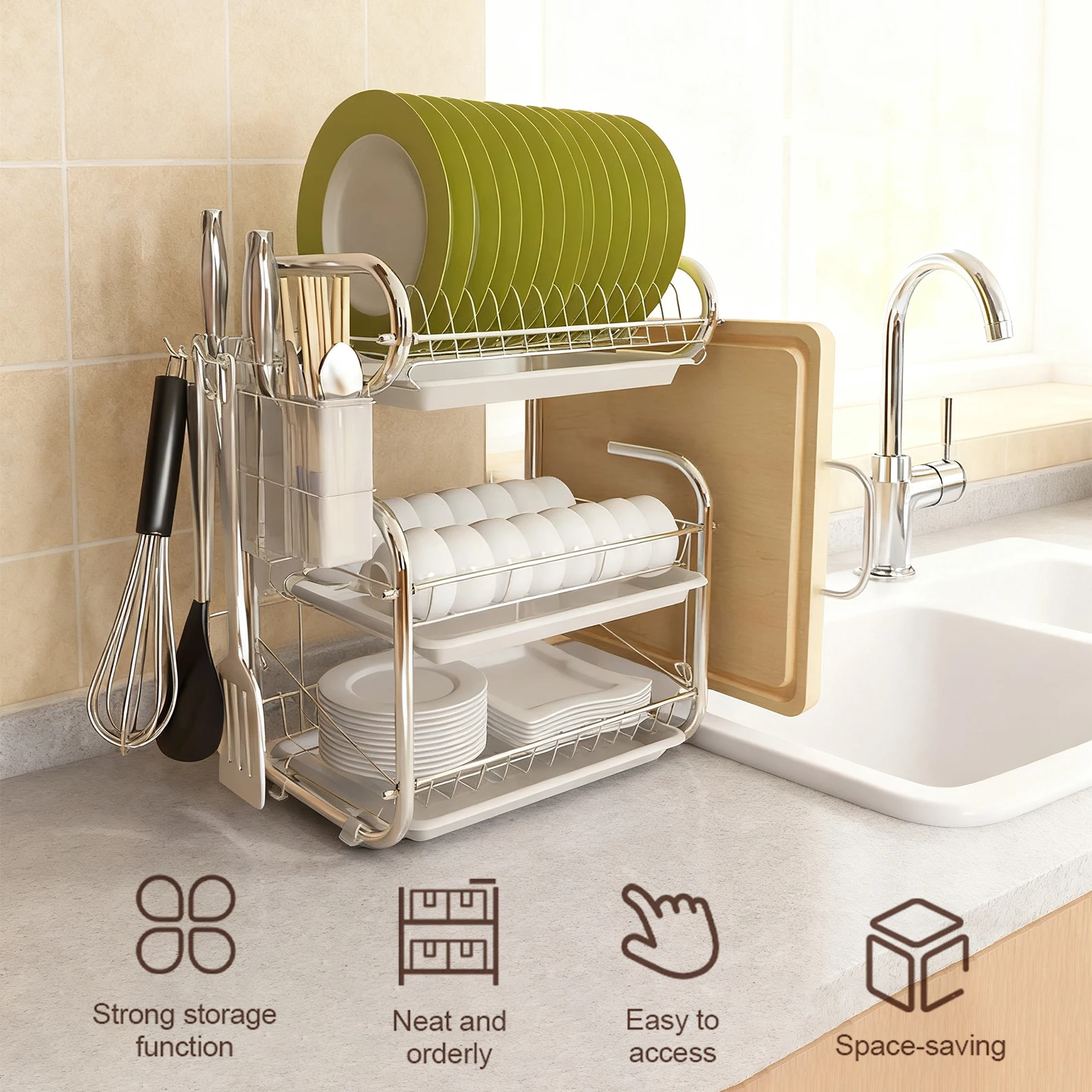 

Полка для хранения кухонной посуды, многофункциональный кухонный органайзер, столешница, сушилка для посуды, сливная стойка для мисок, тарелок, посуды