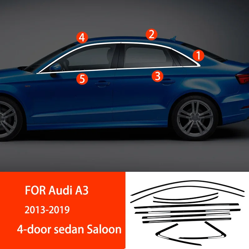 new FIT FOR Audi A3 8V 2013-2019 Saloon Sportback  Stainless steel black Exterior Window Molding Strip Sill side Cover Trim