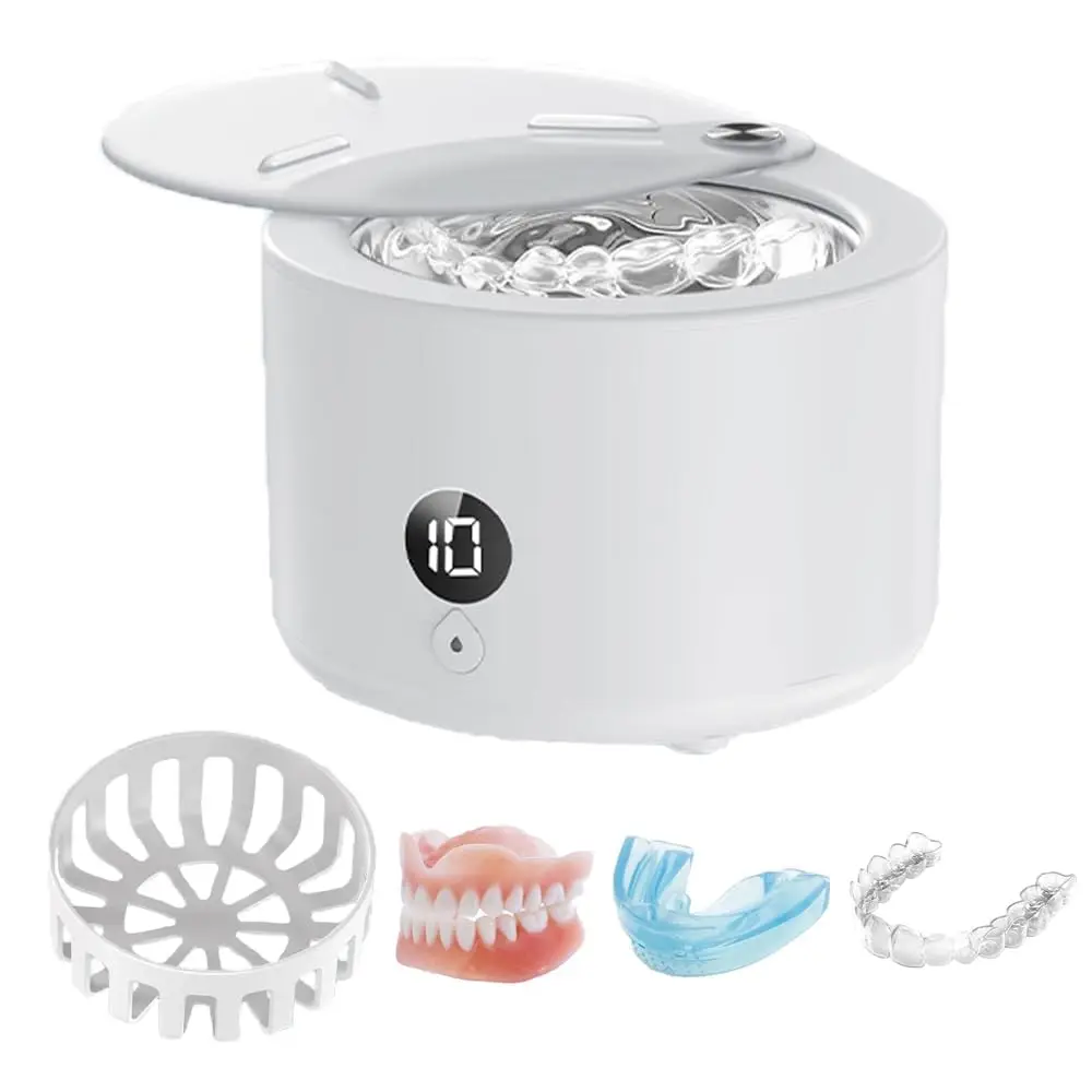 Ультразвуковой портативный очиститель зубных протезов 45 кГц, 4 режима работы в одно касание, для всех стоматологических приборов, протезов, брекетов
