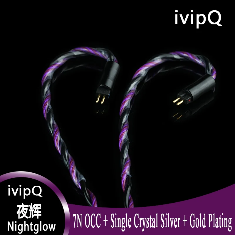 ivipQ-Nightglow 7N OCC+단결정 실버+금도금 이어폰 업그레이드 케이블, 4.4mm MMCX/0.78mm 2핀 오디오 케이블 장착