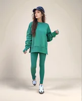 Women's Casual Loose Long Sleeve round Neck Split Top Sweatshirt Set with Tight Pants European & American Style Autumn/Winter - Image 6
