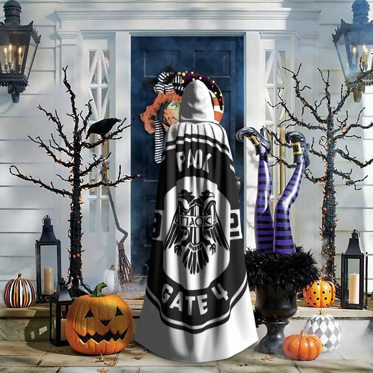 

Paok Thessaloniki Ultras Hooligans Long Hooded Cloak Witch Medieval Costume Cosplay Cape HalloweenParty Adult Unisex