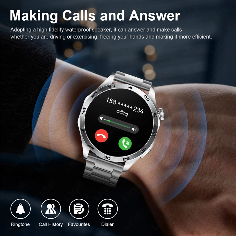 LIGE Smart Watch For Huawei Xiaomi Bluetooth Earphones Smartwatch ECG Heart Rate Monitor Men Watch Bluetooth Call Sports Fitness