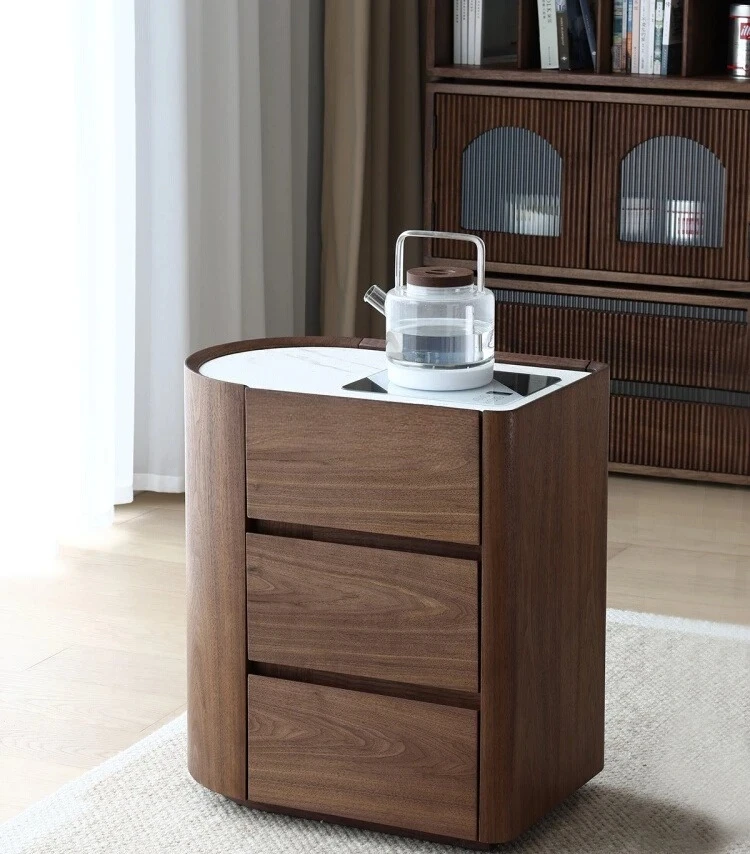 

A *North American black walnut slate new Chinese solid wood boiling table mobile tea table