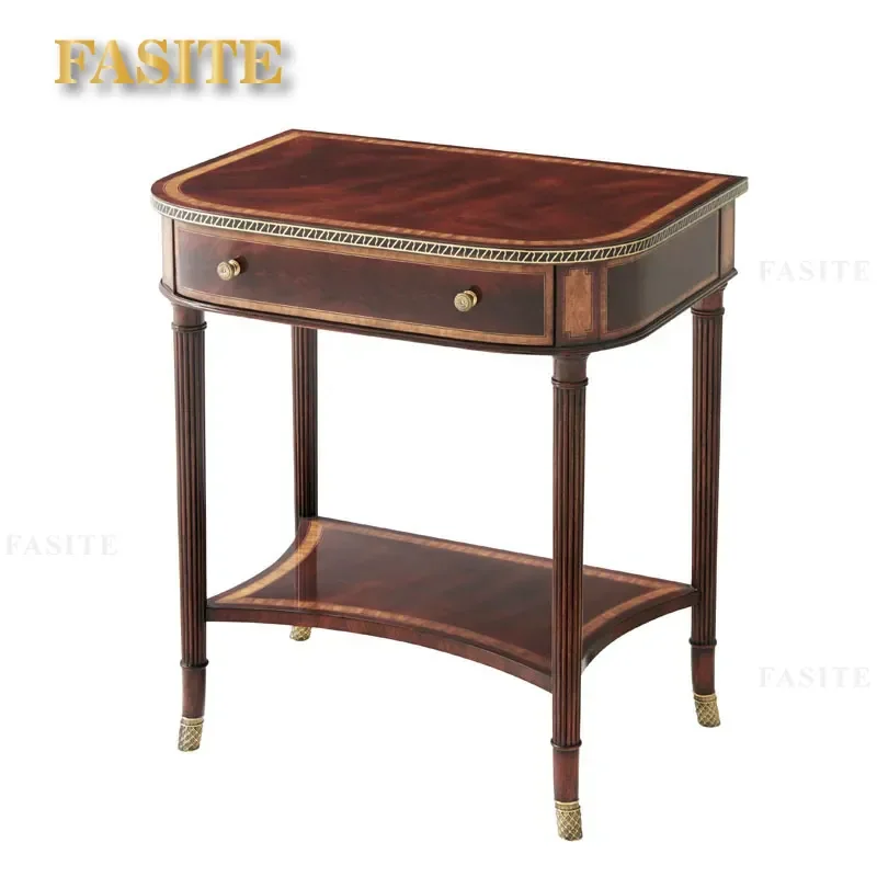 For European Style Neoclassical Roman Column Solid Wood Carved Flower Bedside Locker Nightstand Bedroom