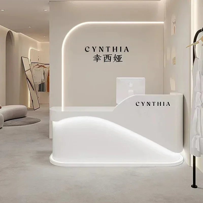 

Beauty Center Reception Professional Office Furniture Dhome Counter Irregular Desk Aesthetic Salon Decor Front Retail Showcase