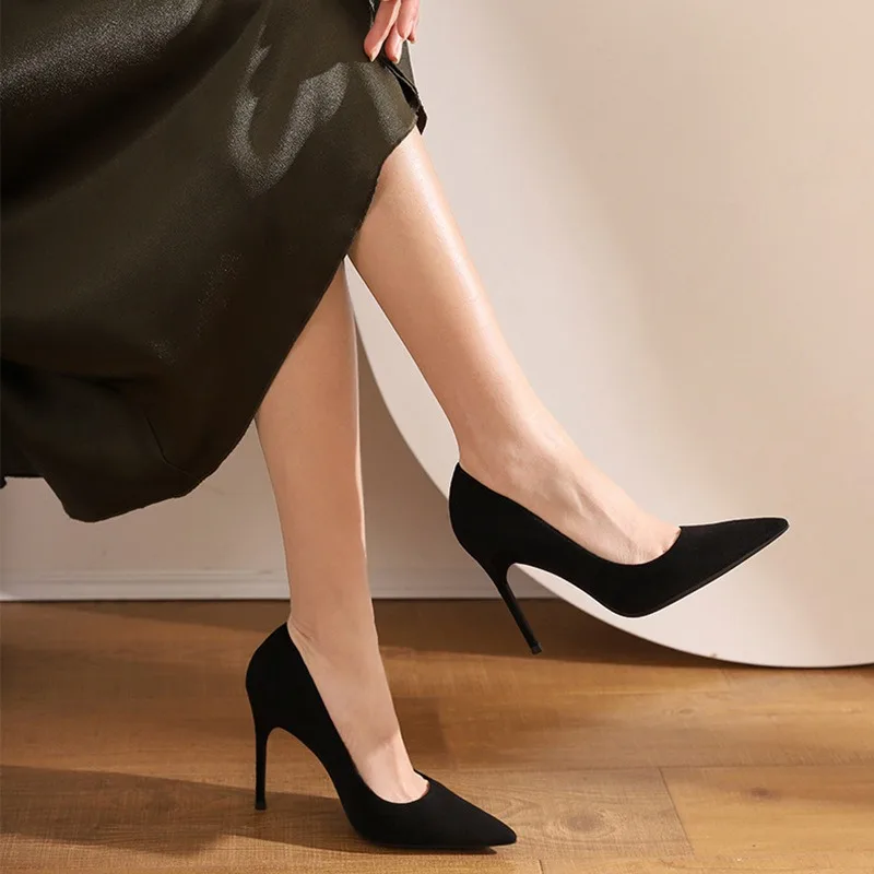 Women New Mid Heeled Sandals Black 6-8-10cm Pointed Thin Heeled Baotou Banquet High Heeled Shoes Womens Shoes Tacones Mujer