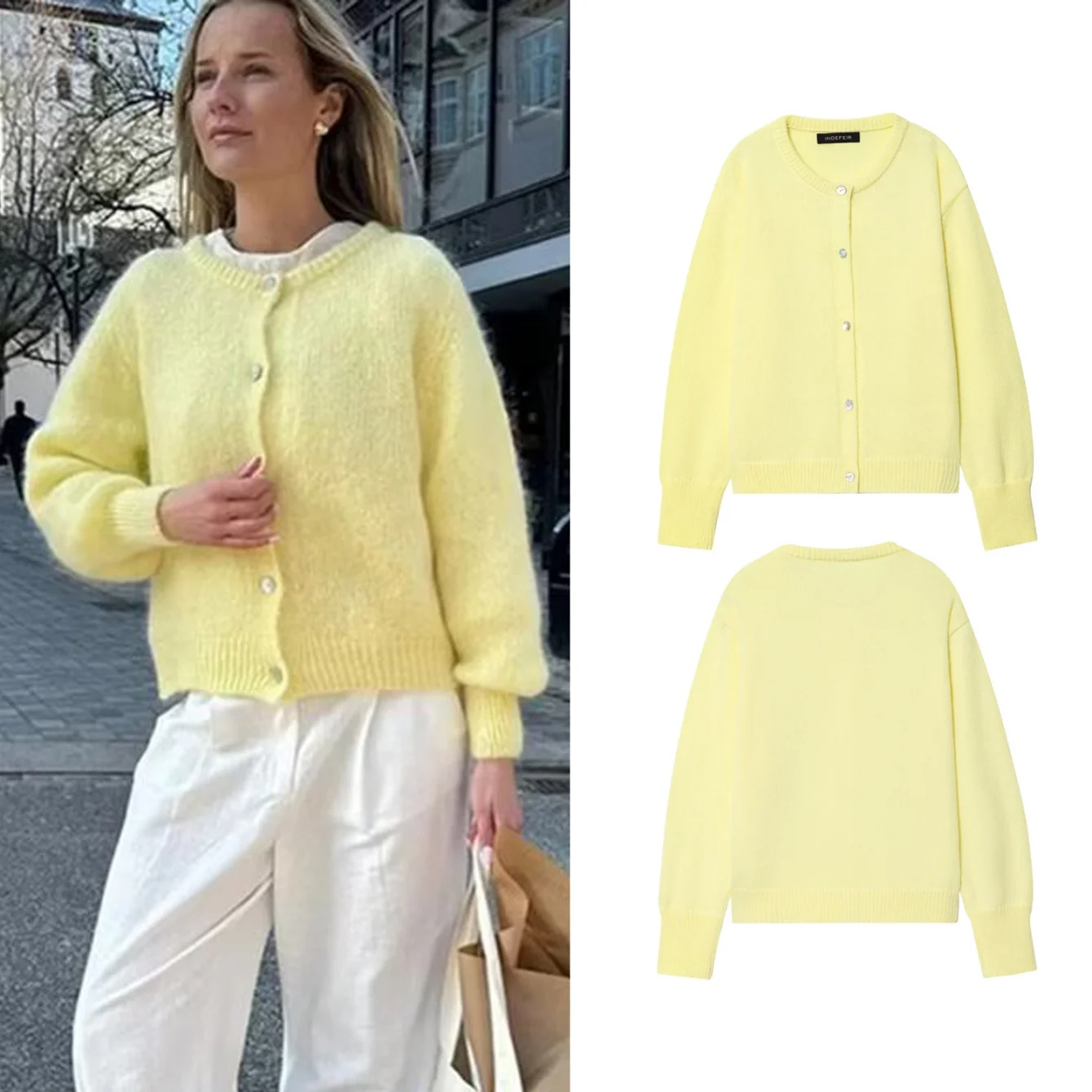 

Осенняя женская одежда, однотонный свободный вязаный кардиган, женский элегантный однобортный дизайн свитера с длинными рукавами и круглым вырезом, топы