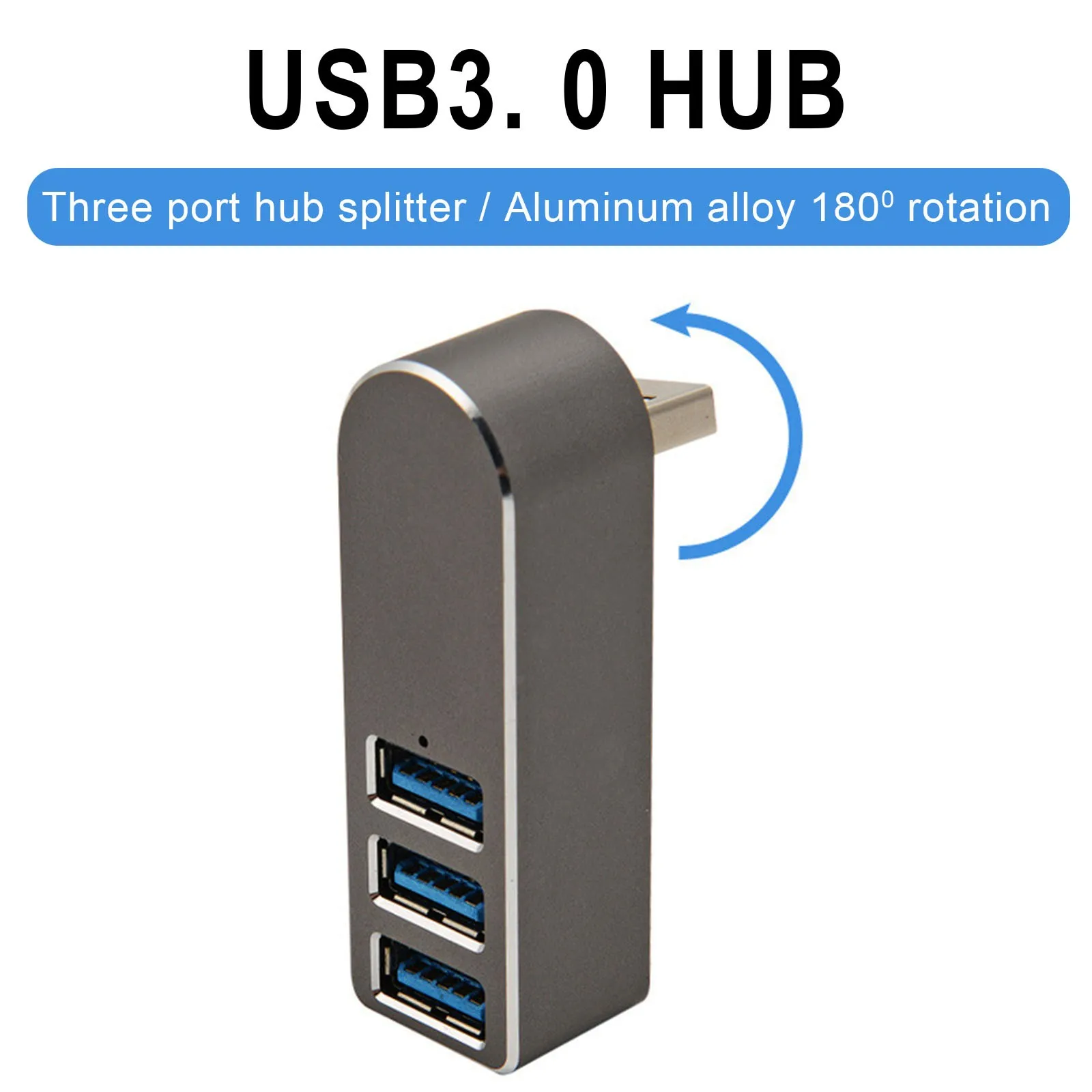 Alumínio Alloy Mini USB Hub, Alta velocidade Splitter Box para PC, Laptop U Disk, Leitor de cartão para celular, 3 Port USB 3.0