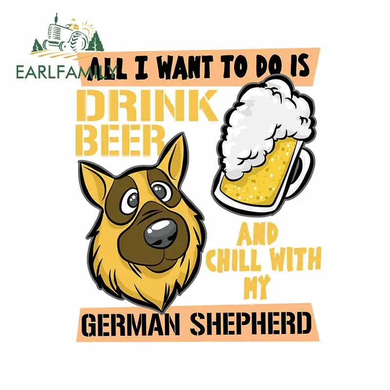 

Наклейка EARLFAMILY 13см X 10,7см для автомобиля с изображением пива и собаки, аниме-графика на лобовое стекло, защита от царапин