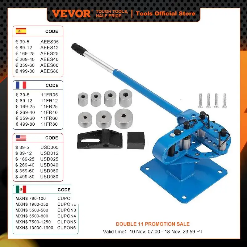 VEVOR Pipe Bender YP-9 Manual Bench Steel Tube Bending Kit with 7Dies 1-3in Multifonction Compact Flat Bar Rod Brake Bends Tool