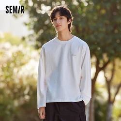 Semir Long-Sleeved T-Shirt Men Spring New Style Simple Daily Casual Commuting Pullover Pure Cotton Top Tee Shirts Men