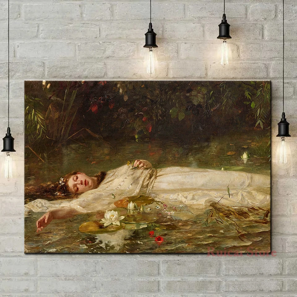 Póster de John William Ophelia de Friedrich Heyser, retrato clásico Vintage de mujer, pintura en lienzo, arte de pared, decoración del hogar para sala de estar