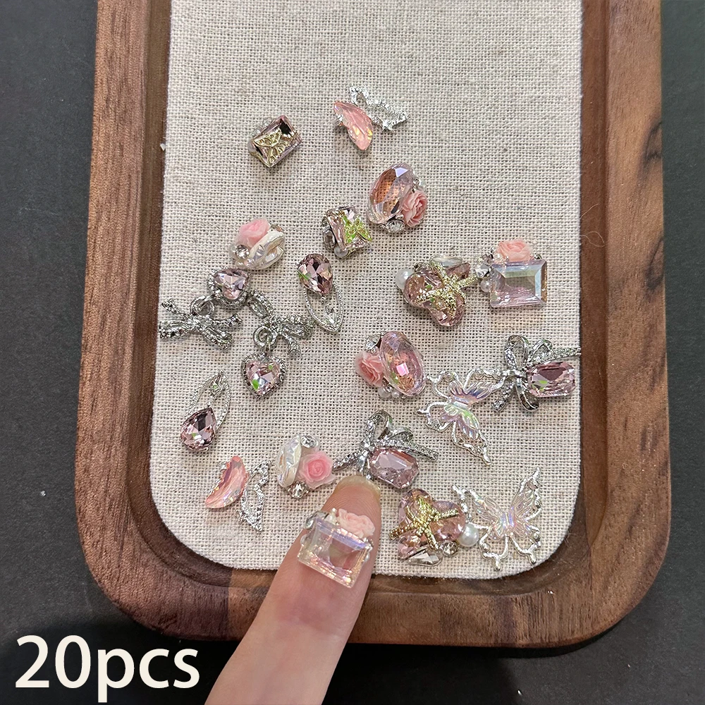 20 Stücke 3D Rosa Kristall Schmetterling Herz Nagel Strass Luxus Quadrat Gans Ei Edelstein Wasser Diamant Nagel Schmuck Zubehör