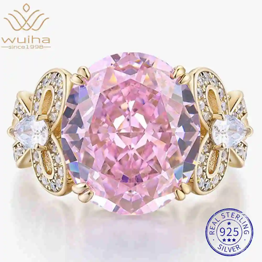 

WUIHA Vintage 100% 925 Sterling Silver Lab Sapphire High Carbon Diamond Gemstone Wedding Engagement Cocktail Ring Fine Jewelry