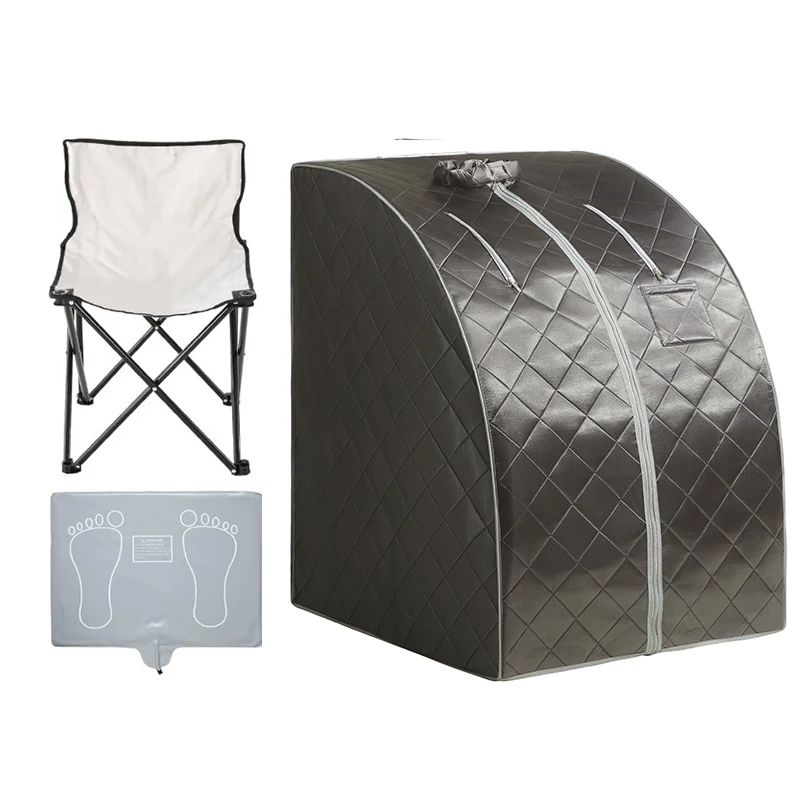 Portable Far Infrared Sauna Full Body Sauna Tent with Heating Foot Pad & Folding Chair for Relaxation & Detox