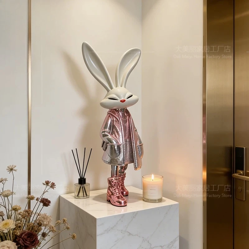 Modern Home Decor Cartoon Rabbit Sculpture Living Room Office Decoration Statue Resin Craft Animal Figurine Model Ornaments Gift