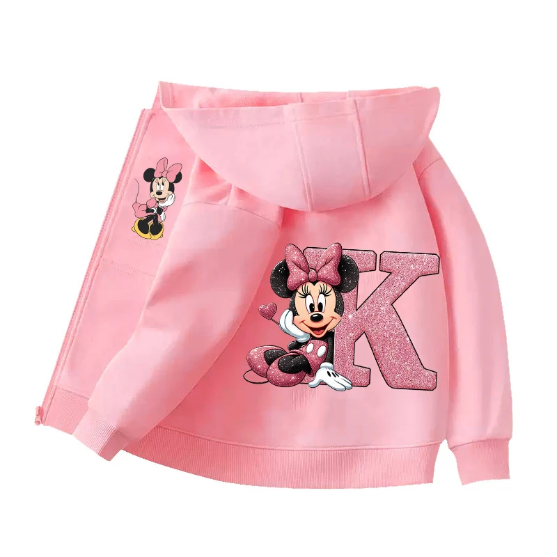 ديزني ميكي ميني ماوس الاطفال سستة هوديس معاطف أنيمي مطبوعة رسالة الفتيات بلوزات الربيع الأطفال رقيقة مقنعين الستر