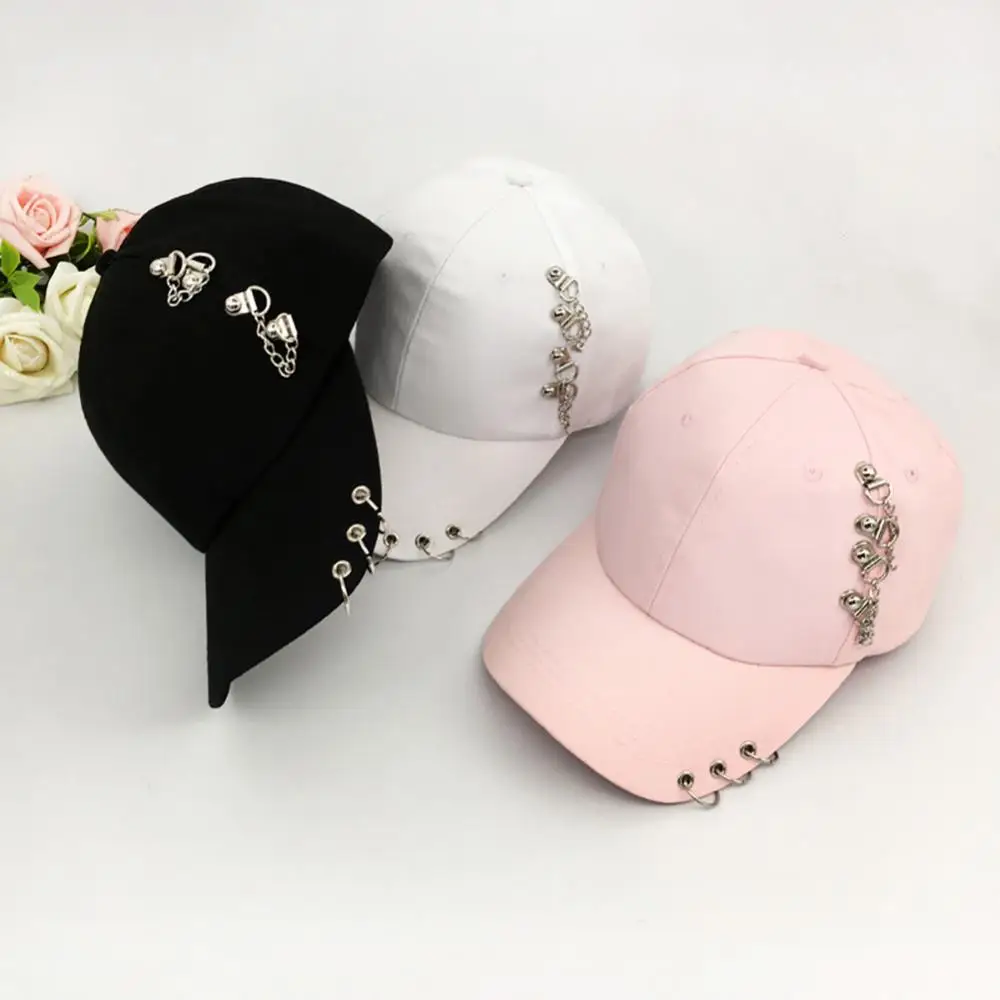 Anti-UV Fashion Women Cap Hat Metal Ring Hip-Hop Baseball Light Outdoor Sports Hat