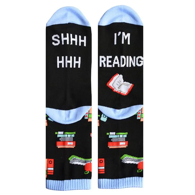 Unisex Funny Saying Novelty Crew Socks Shhh I Am Reading Books Mid Tube Hosiery M2EA