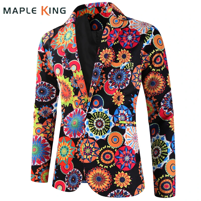 

Luxury Blazers Funny Colorful Floral Printed Men Suit Jacket 2025 Ethnic Style Casual Smoking Masculino Elegant Man Party Blazer