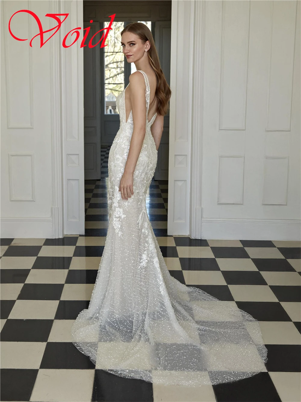 Personalizado elegante branco tule vestido de casamento elegante com decote em v cintas de espaguete festa de noiva delicado sem costas novia