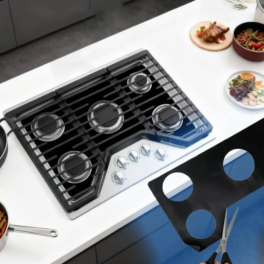Nonstick Silicone Gas Stove Protector Mat Grease-proof Heat Resistant Gas Range Mat Black Flame-retardant Gas Stove Gasket