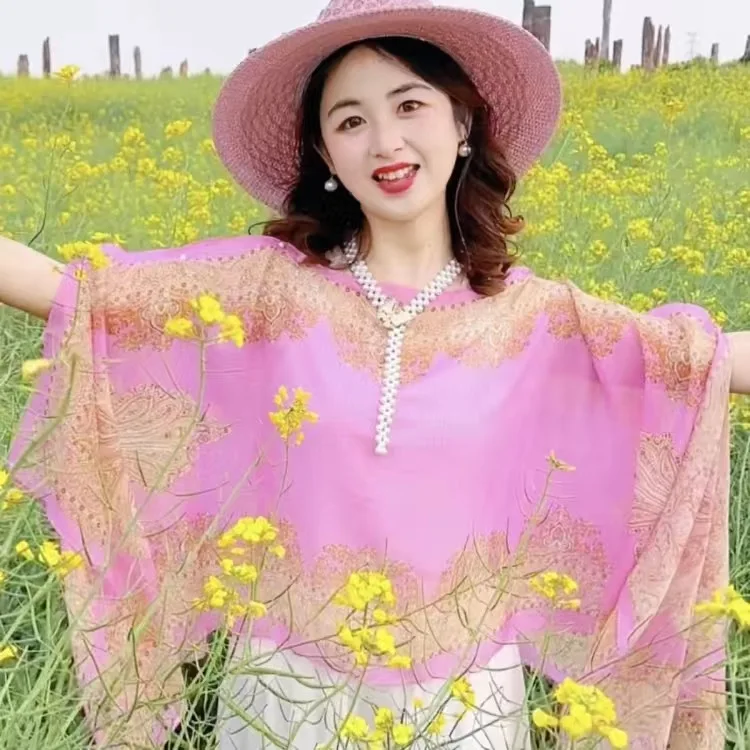 (110 * 150cm) Large square scarf shawl, western-style satin face pullover, summer sun protection shawl