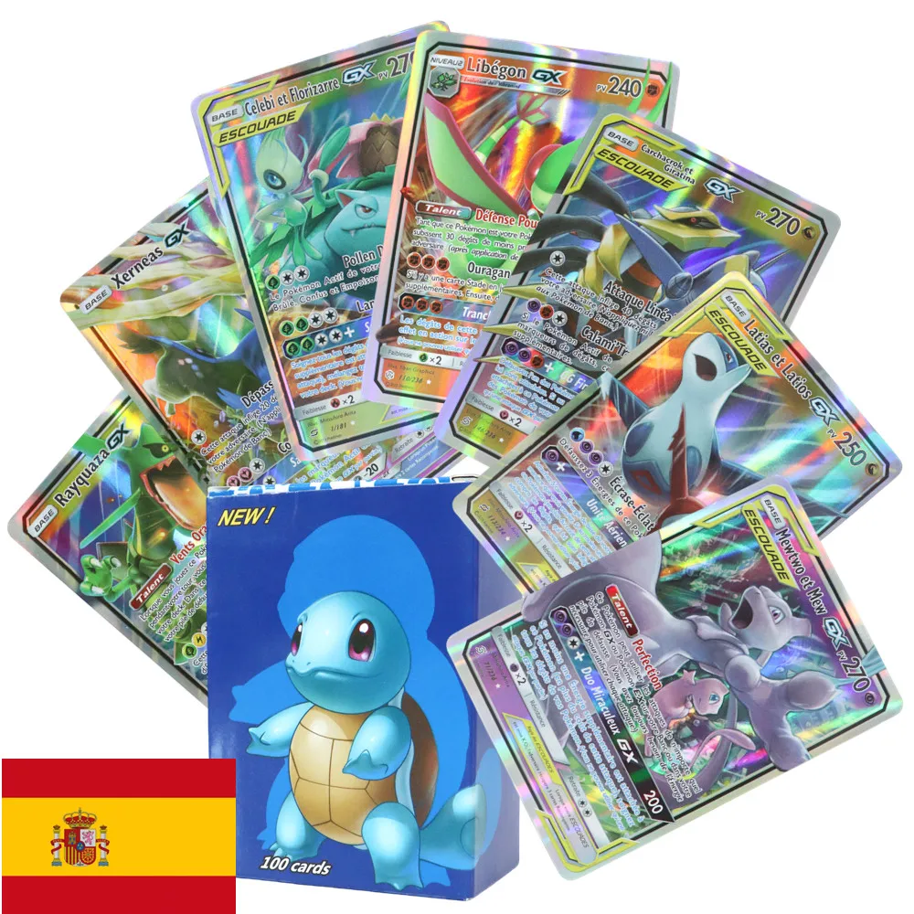 100 Stück spanische Pokémon-Karten, seltene Vmax TAG TEAM V Energy Card, Sammelkarte, Pokémon-glänzende Karte