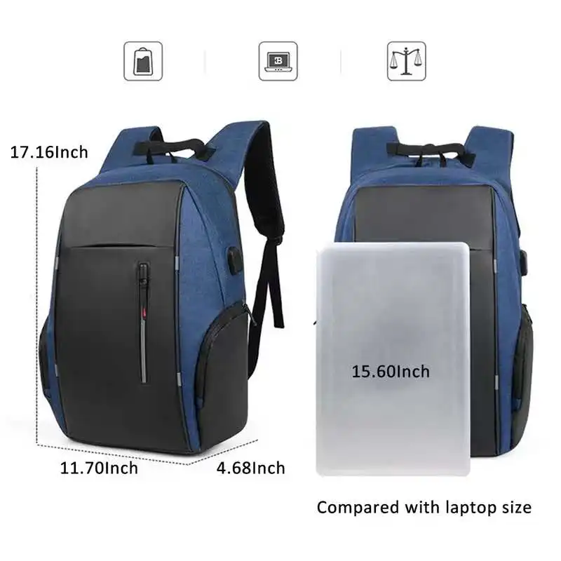 Mochila impermeable con carga USB para hombre, bolsa de negocios informal Oxford para ordenador portátil de 2024 pulgadas, 15,6