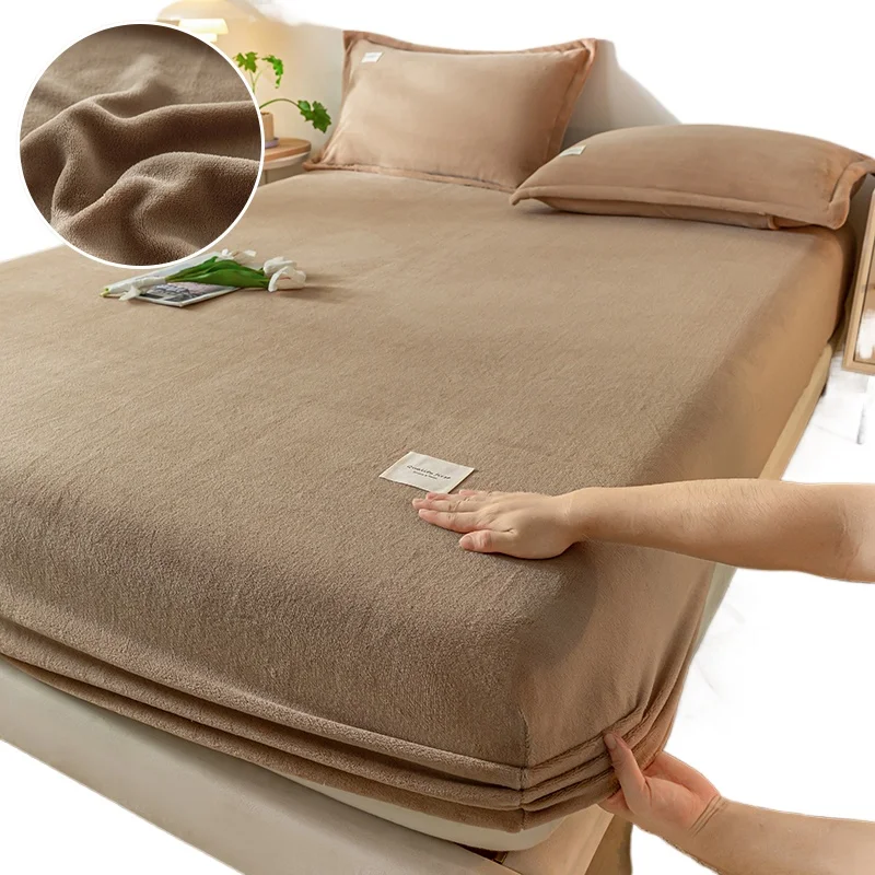 Soft Fitted Sheet Thickened Warm Bed Cover Plush Warm Mattress Cover Winter Velvet Material Mattress Protector Various Size