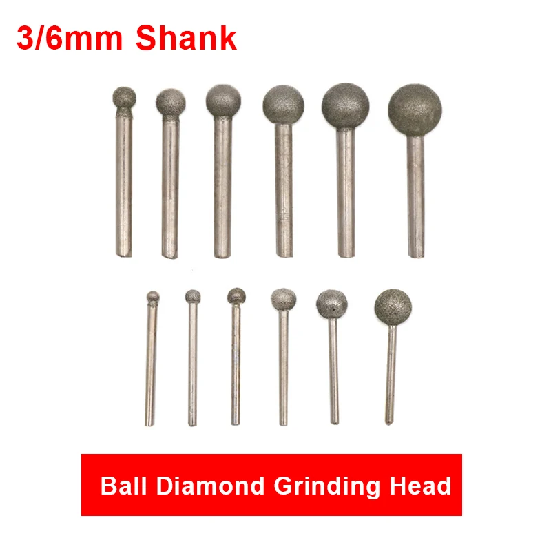 

1/3Pcs 4-18mm Ball Diamond Grinding Head 3/6mm Shank Round Grinding Bit Rod For Carving Deburring Jade Polishing Abrasive Tool