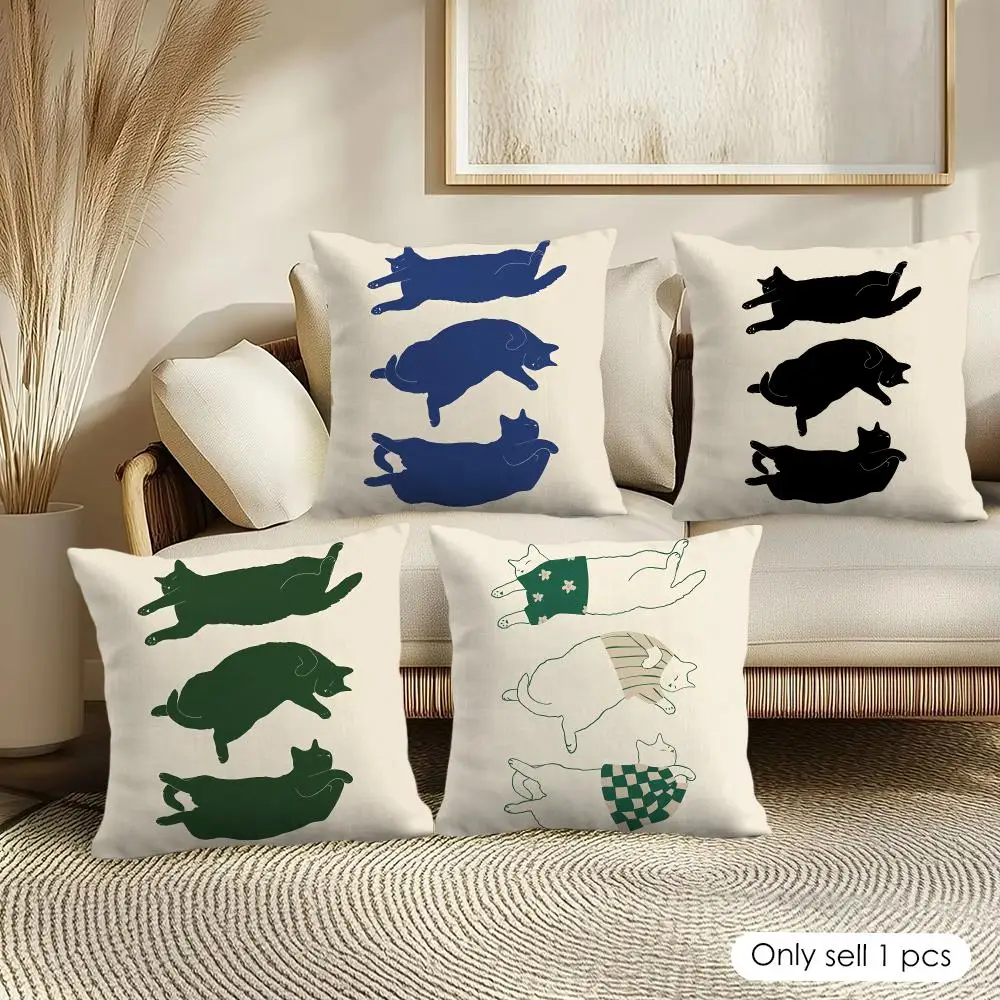 Minimalist Sleepy Cat  Cushion Cover Soft Short Plush Pillow Cover Smooth Cozy Texture Aesthetic Cushion Case Home Decor