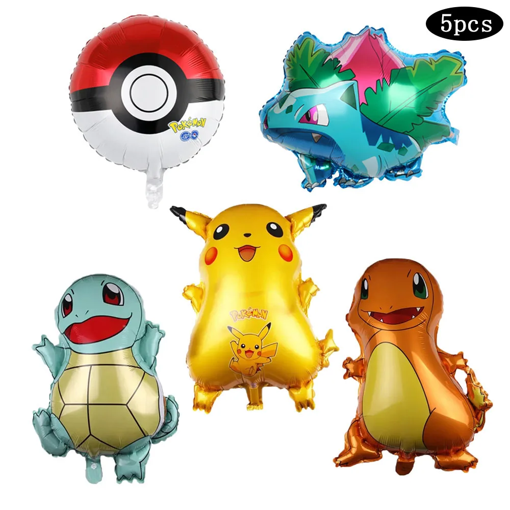 1 set Cartoon Pokemon Pikachu Thema Folie Ballonnen Set Rood Zwart Latex Ballon Kids Verjaardag Baby Shower Party Decora benodigdheden
