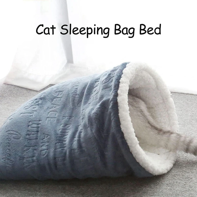 New Cat Sleeping Bag - Soft Plush Large Cat Sack, 360° Wrap Comfortable Pet Snuggle Sack For Indoor Cats (Blue)