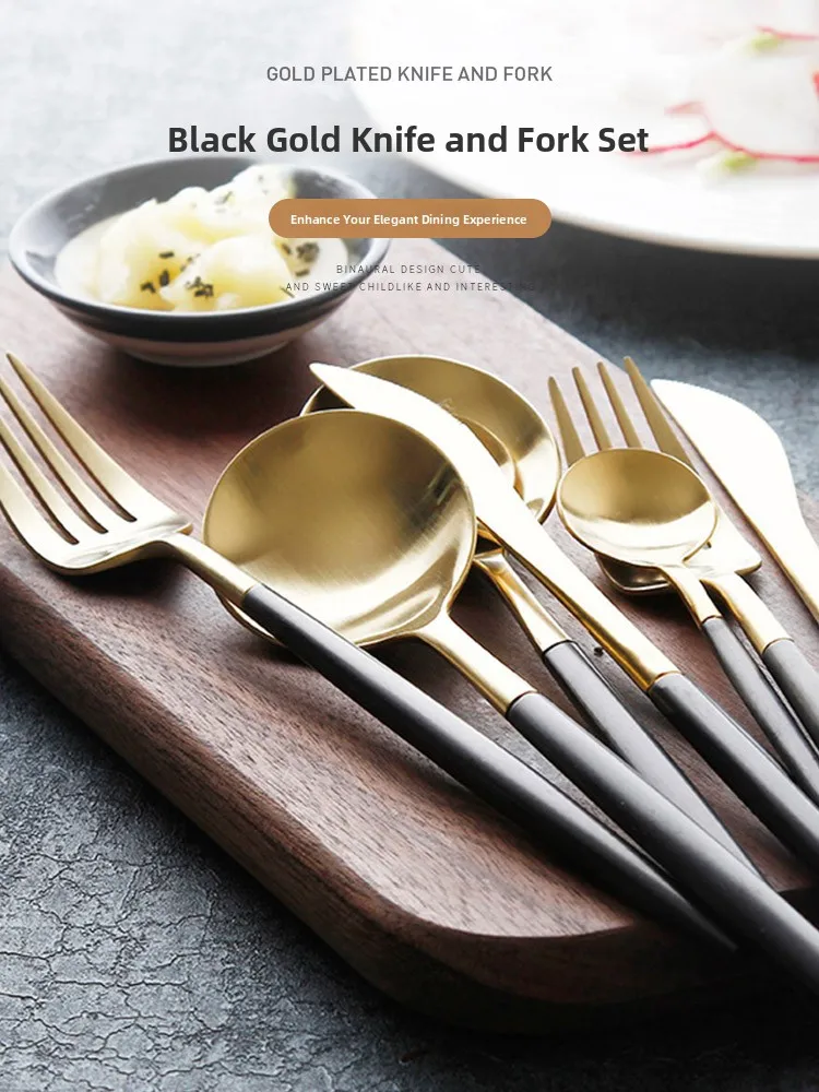 

IMhouse Western Dining Utensils Creative Stainl Steel Knife Fork Spoon European Bla Handle Steak Knife Fork Spoon Set