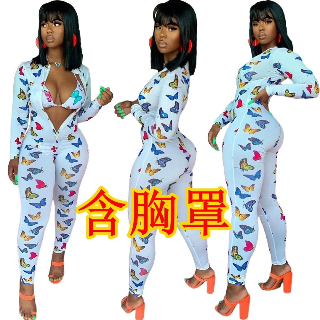 

2026 Medium And Long (including Bras) Women's Clothing, Autumn And Winter Women's Clothing, Slim Butterfly Printing Zipper One-p