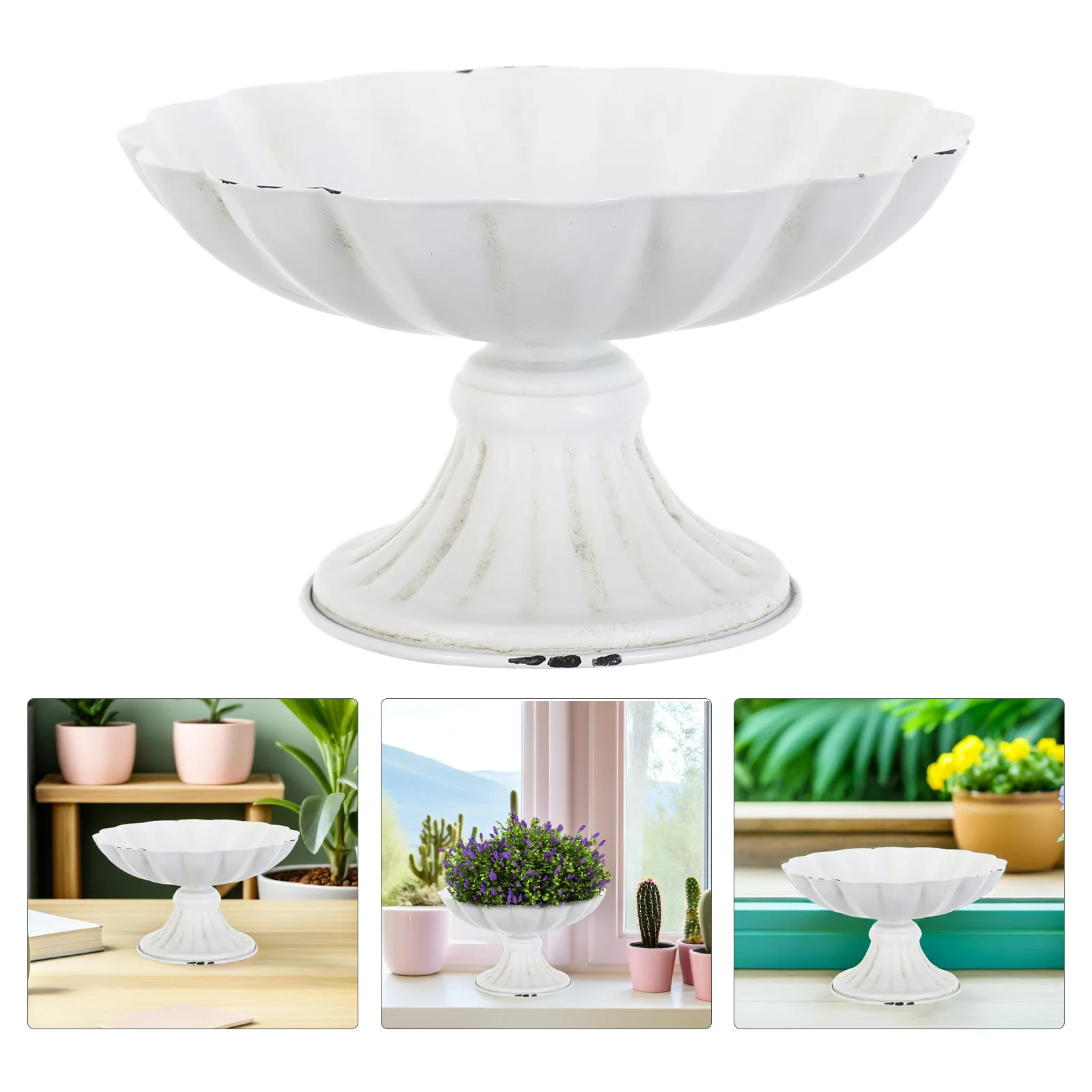 

Vintage Iron Vase White Metal Farmhouse Distressed Finish Rustic Tabletop Flower Container For Home Wedding Party Decor