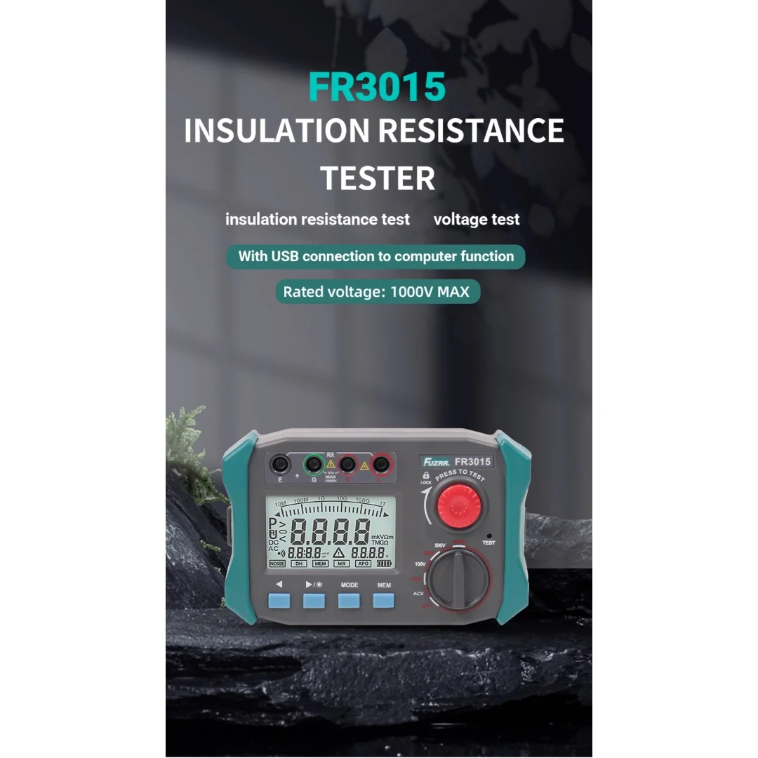 FR3015 Digital Insulation Resistance Tester 100-1000V Megohmmeter 50GΩ DAR PI Absorption Ratio AC DC Voltage Meter