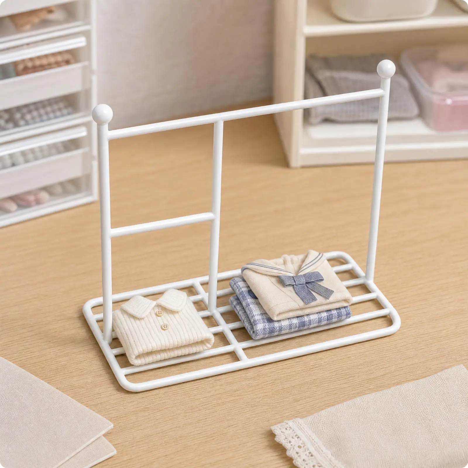 Doll House Clothes Rack Mini Metal Hanger Stand for Toy Doll Garment Storage Display Organizer Rack - view 4