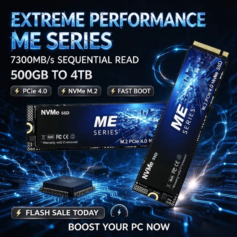 New ME SERIES PCIe 4.0 M.2 NVMe SSD 500GB-4TB, Internal Solid State Drive, 7300MB/s Max Sequential Read for Laptops and Desktops
